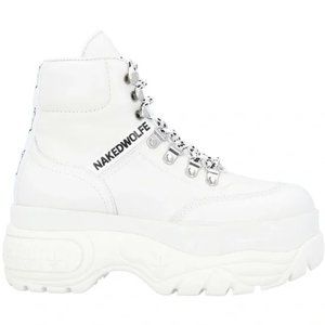 Naked Wolfe White Leather Platform Ankle Boots